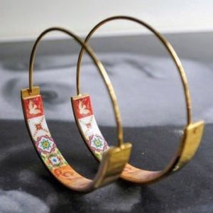 Red and pink tile earrings